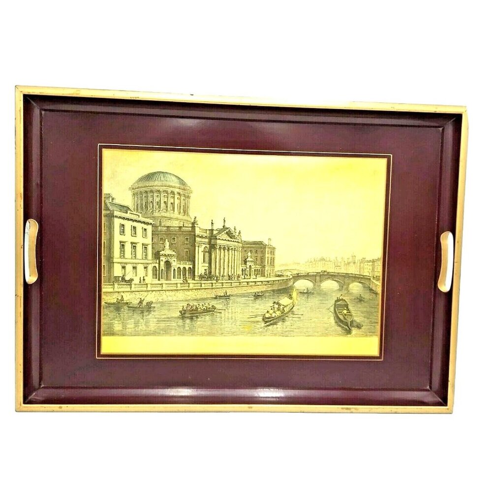 Lady Clare Print Serving Tray The Four Courts Dublin W.H. Bartlett 22 x 15 inch